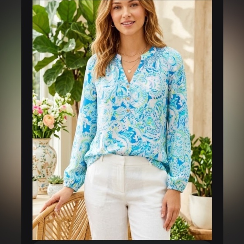 Lilly Pulitzer Blue and Green Paisley Blouse